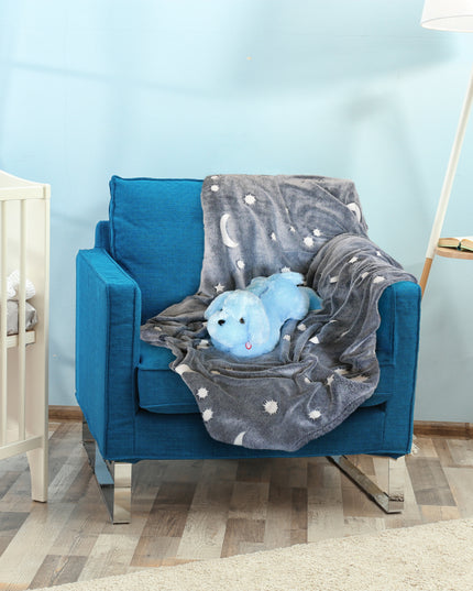 Glow in the Dark Blanket & Pillow Set-Gray & Blue