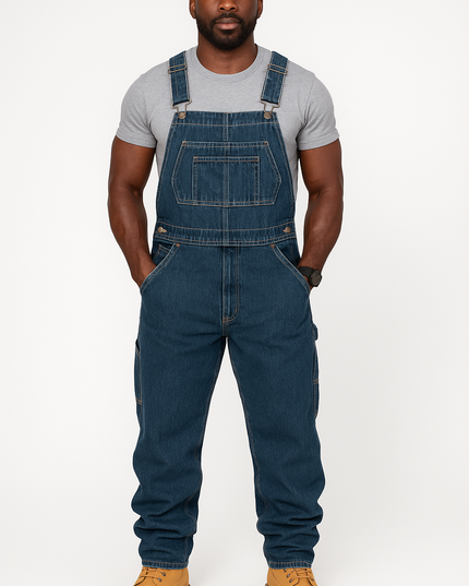 RuggedForm™ – Men's Loose-Fit Denim Utility Overalls