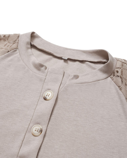 Casual Lace Button Top Women T-Shirt
