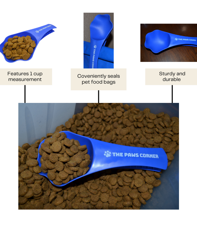 2in1 Paw-shaped Durable and Sturdy Pet Food Scoop/Clip (1 cup)