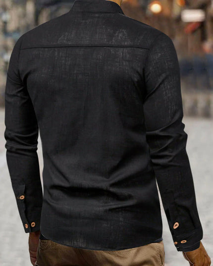 Mens Stand Collar Linen Shirt