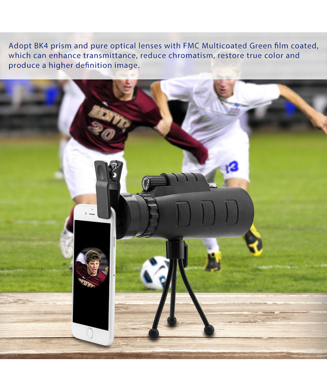 10X HD Optical Monocular Telescope with Phone Clip
