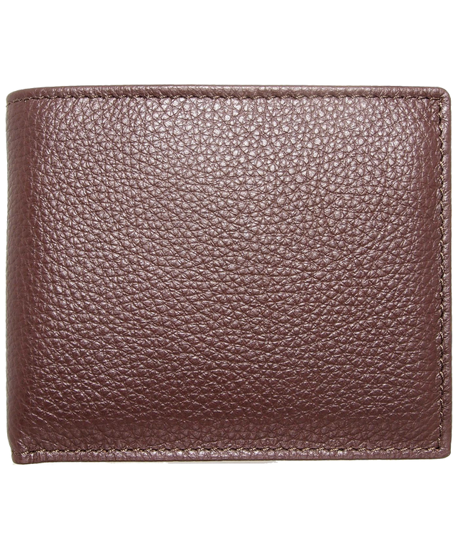 Pebbled Leather Billfold With Coin Pocket Brown
