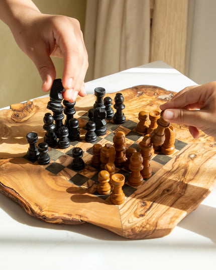 Handcrafted Olive Wood Chess Set with Natural Edges