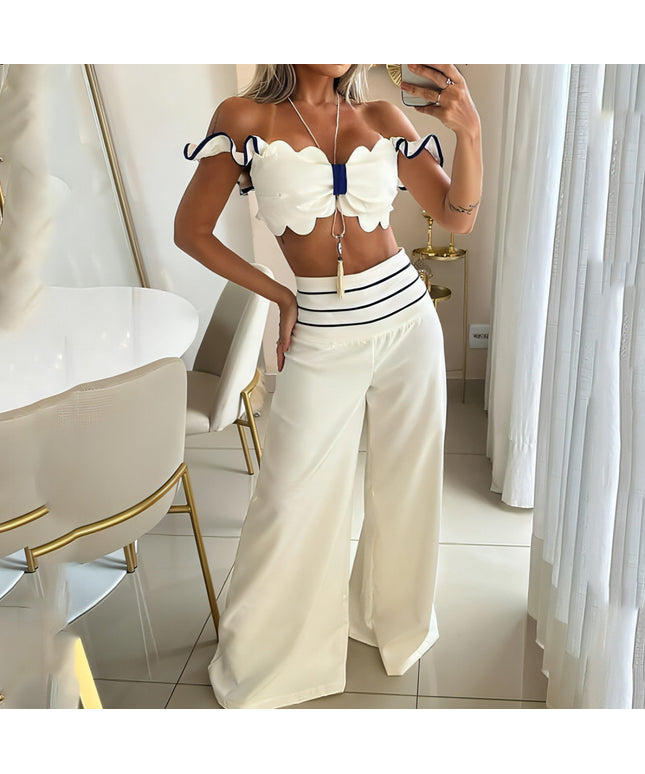 Women's Fashion Casual Off-shoulder Solid Color Two-piece Set