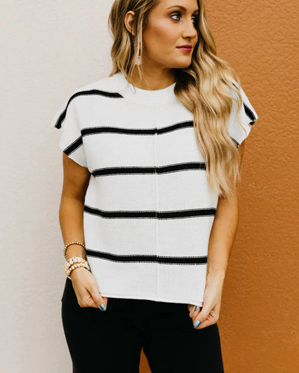 White Striped Batwing Sleeve Sweater Tee