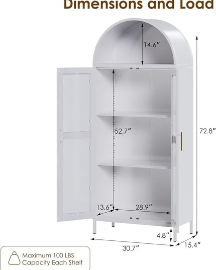 73 In Tall Metal Arched Cabinet, Kitchen Pantry Cabinet With Glass