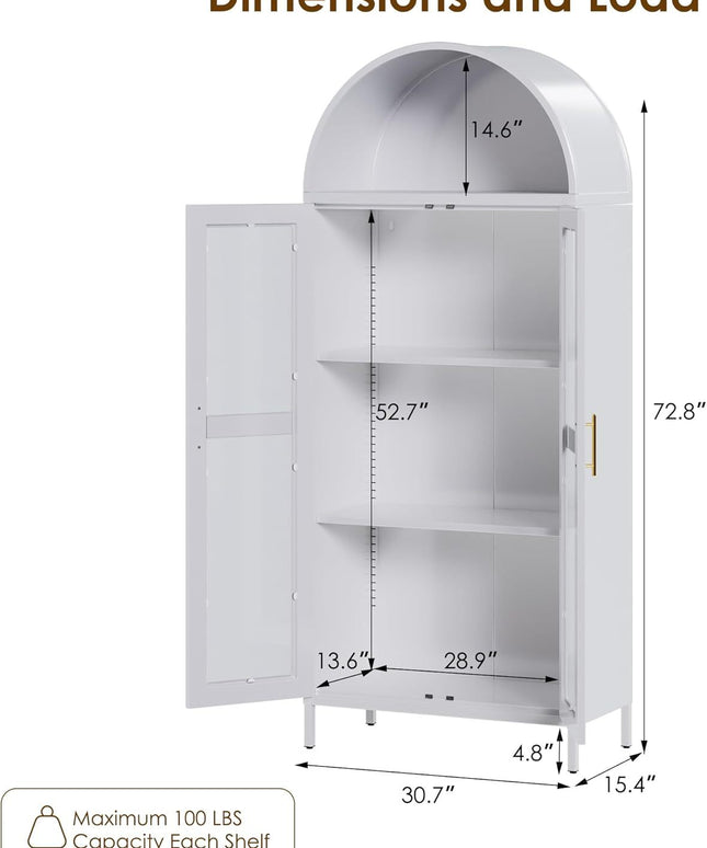 73 In Tall Metal Arched Cabinet, Kitchen Pantry Cabinet With Glass
