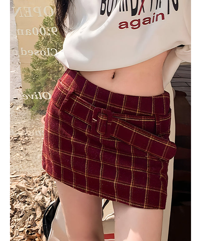 Santa Red Plaid Wrap Hip Skirt Lady