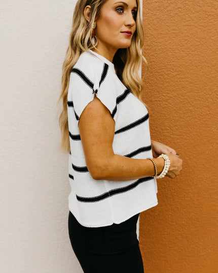 White Striped Batwing Sleeve Sweater Tee