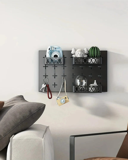 Gold Key Hook With 3 Adjustable Baskets And 3 Hooks For Wall Storage