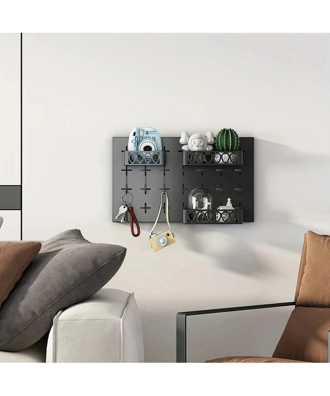 Gold Key Hook With 3 Adjustable Baskets And 3 Hooks For Wall Storage