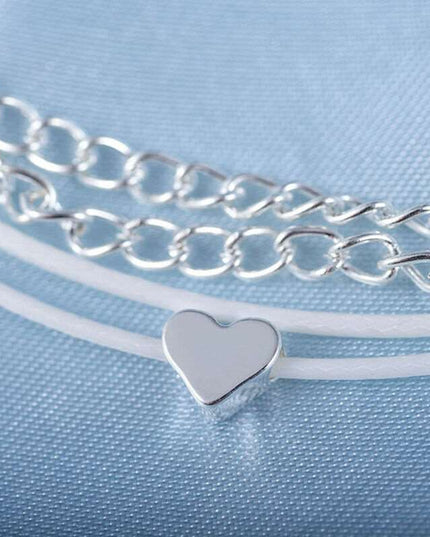 Bohemian Silver Heart Multi Chain Anklet Ankle Bracelet