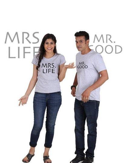 Mr Good and Mrs Life (Classic) Classic Couple T-Shirt Gray