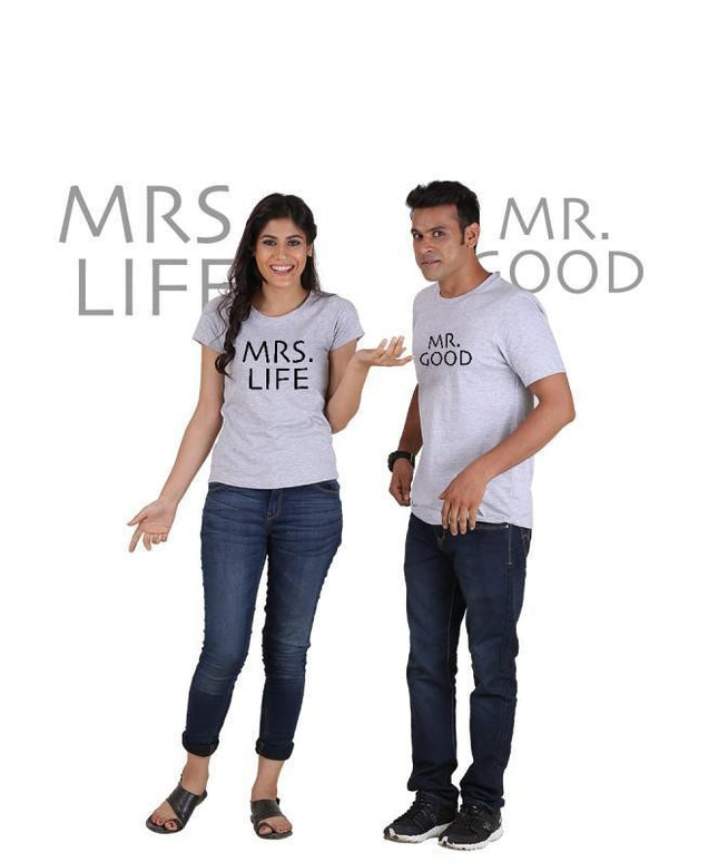 Mr Good and Mrs Life (Classic) Classic Couple T-Shirt Gray