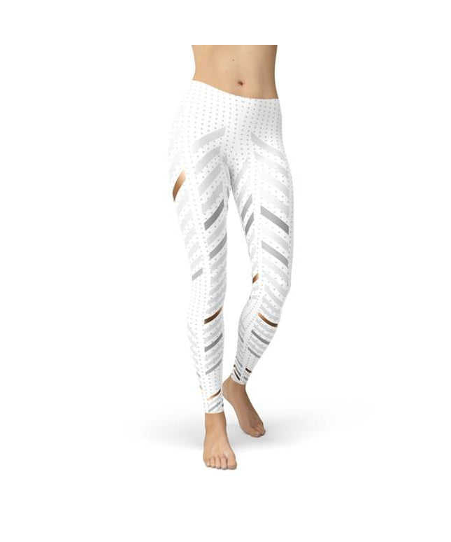 Womens White Stripes Leggings
