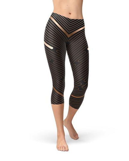 Womens Striped Lines Sports Brown Capri Leggings