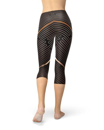 Womens Striped Lines Sports Brown Capri Leggings