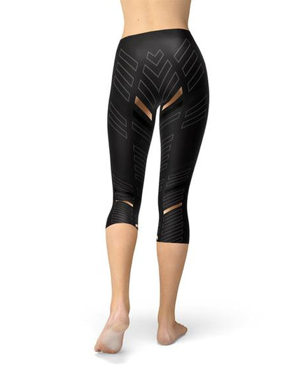 Womens Sports Stripes Black Capri Leggings