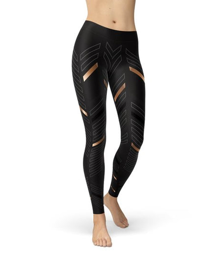Womens Sports Stripes Black Leggings