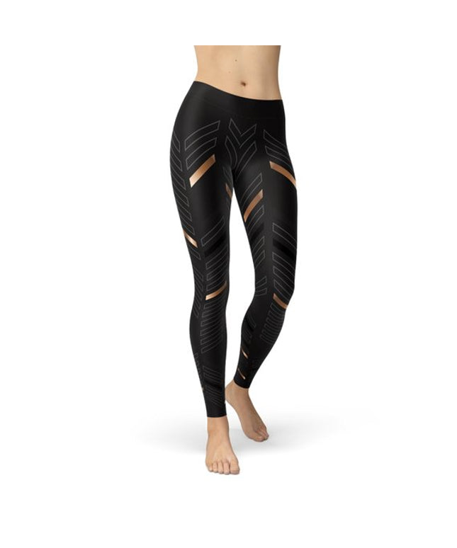 Womens Sports Stripes Black Leggings