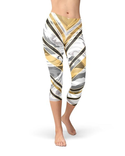 White Marble w/ Black Gold Lines Capri Leggings