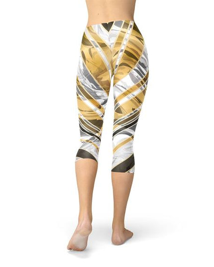 White Marble w/ Black Gold Lines Capri Leggings