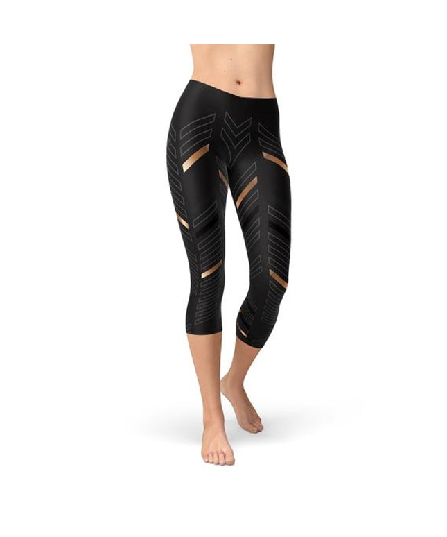 Womens Sports Stripes Black Capri Leggings