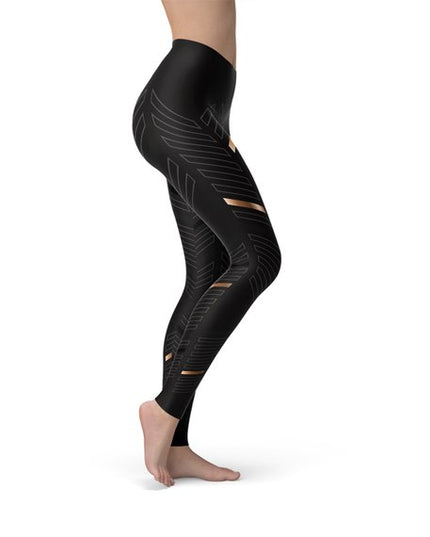 Womens Sports Stripes Black Leggings