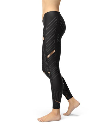 Womens Sports Stripes Black Leggings