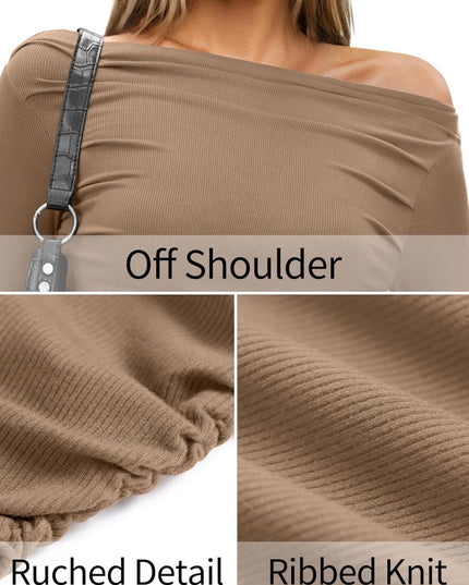 Women's Long Sleeve Off Shoulder Tops Sexy Going Out Slim Fit Knit Asy