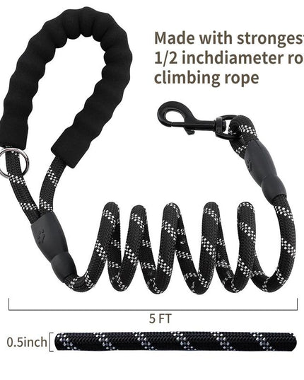 5 FT Leash With Comfortable Padded Handle and Reflective Threads