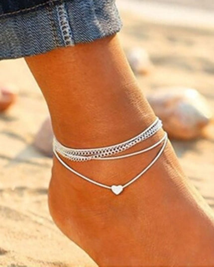 Bohemian Silver Heart Multi Chain Anklet Ankle Bracelet