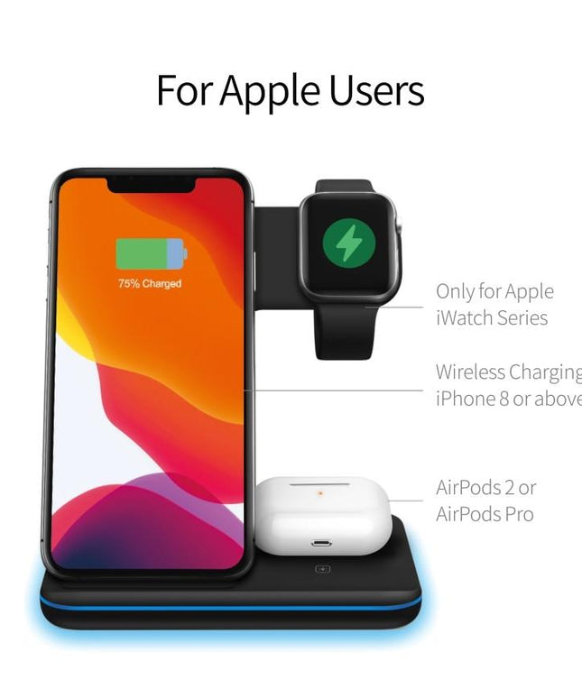 Ninja 15W 3 in 1 Fast Wireless Charging Station for Mobile Phones