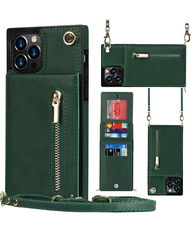 Slim Zipper Wallet Back Case for iPhone With Crossbody Strap