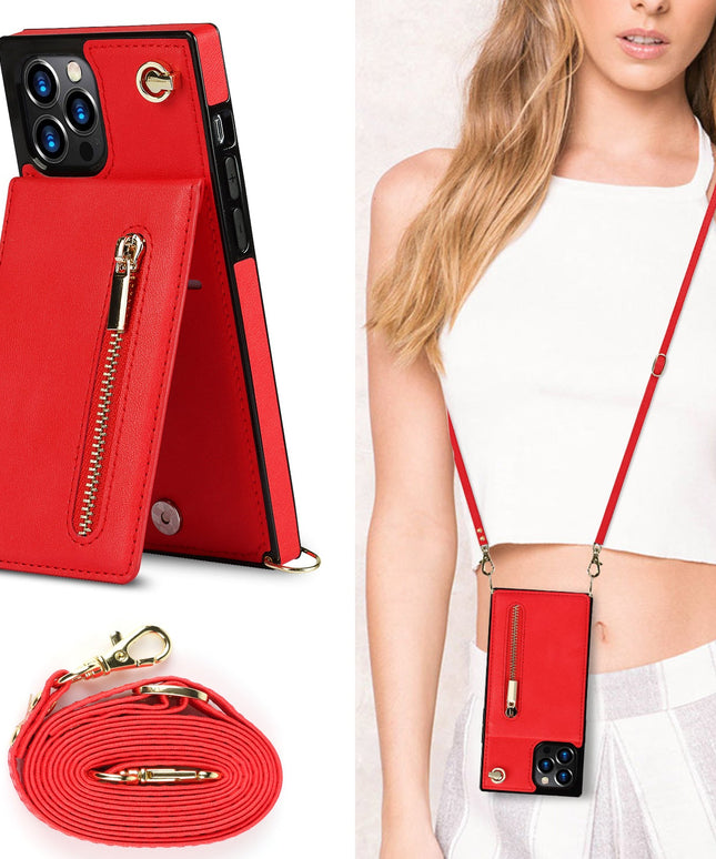 Slim Zipper Wallet Back Case for iPhone With Crossbody Strap