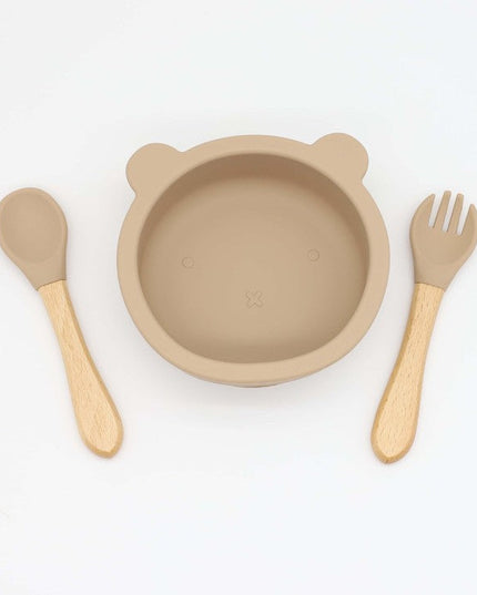 Baby Bear Shape Food Training Silicone Bowl With Spoon Tableware
