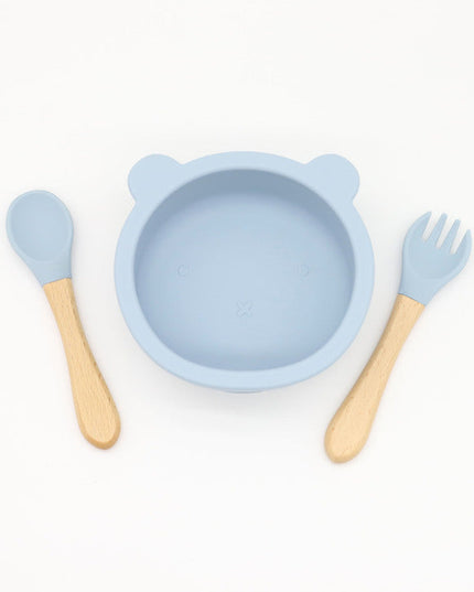 Baby Bear Shape Food Training Silicone Bowl With Spoon Tableware