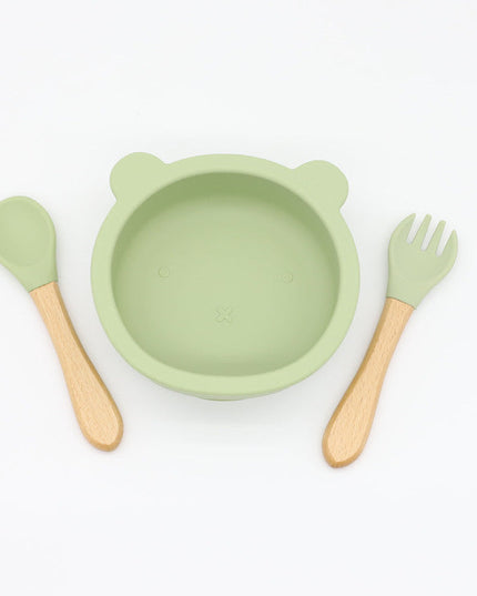 Baby Bear Shape Food Training Silicone Bowl With Spoon Tableware