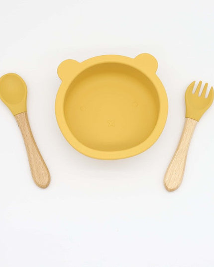 Baby Bear Shape Food Training Silicone Bowl With Spoon Tableware
