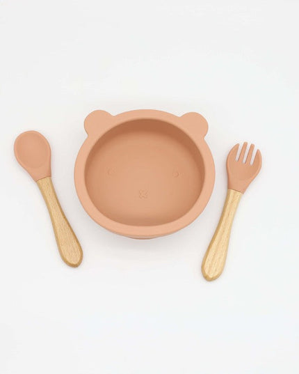 Baby Bear Shape Food Training Silicone Bowl With Spoon Tableware