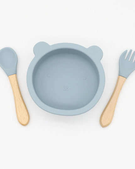Baby Bear Shape Food Training Silicone Bowl With Spoon Tableware