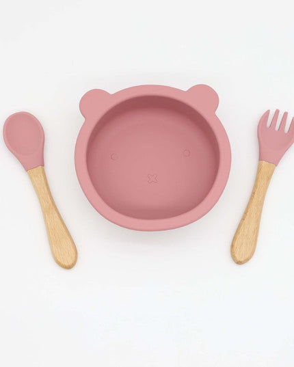 Baby Bear Shape Food Training Silicone Bowl With Spoon Tableware
