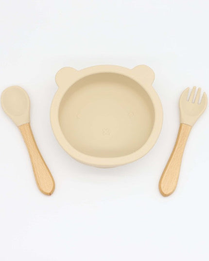 Baby Bear Shape Food Training Silicone Bowl With Spoon Tableware