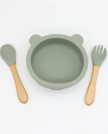 Baby Bear Shape Food Training Silicone Bowl With Spoon Tableware