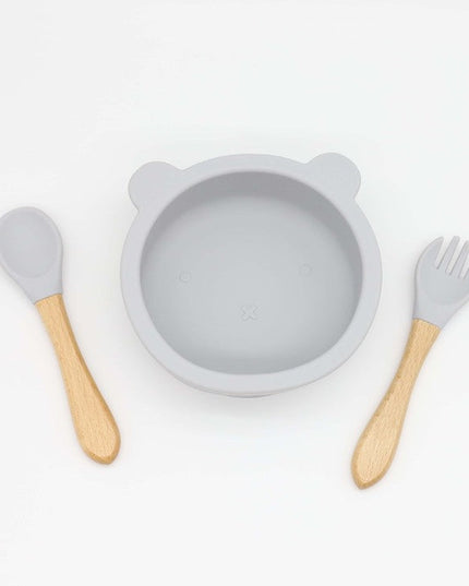 Baby Bear Shape Food Training Silicone Bowl With Spoon Tableware