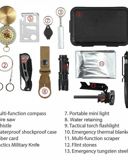 14 in 1 Outdoor Emergency Survival And Safety Gear Kit Camping