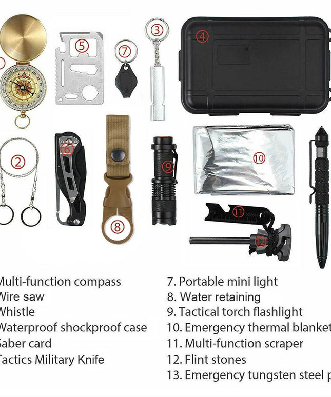 14 in 1 Outdoor Emergency Survival And Safety Gear Kit Camping