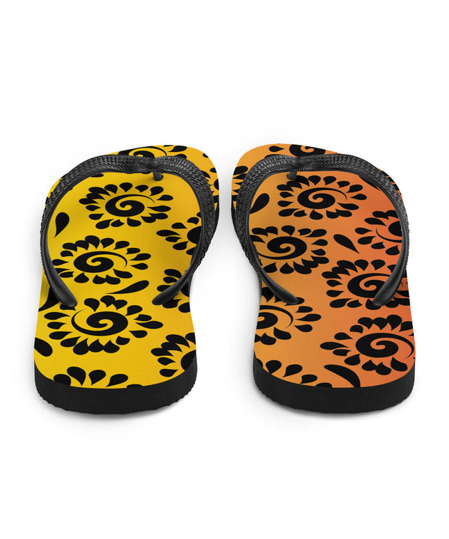 Orange Red Black Patterned Flip-Flops
