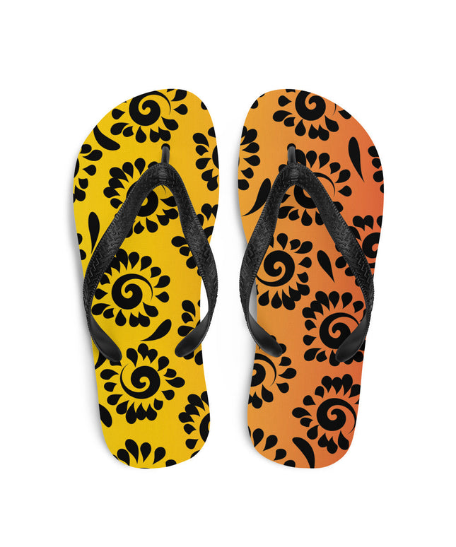 Orange Red Black Patterned Flip-Flops